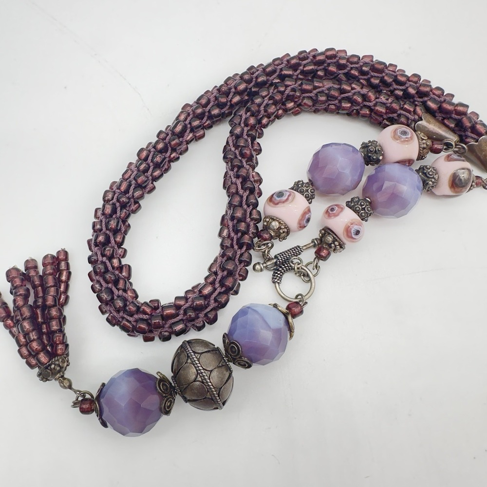 Vtg Sterling Silver Garnet Necklace Venetian Artisan Y Drop Statement Stunning